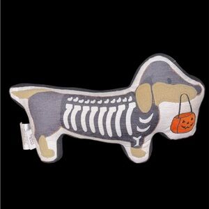 Dachshund Dog Dressed as a Skeleton with Trick-or-Treat Bucket Decorative Pillow
